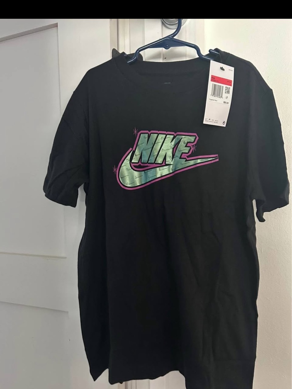 Boy’s Nike Black Tee with Mint Green and Pink Logo